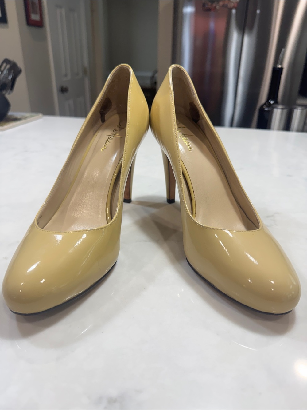 Cole Haan Nike Air Nude/Beige Patent Leather Heels - Almond Toe Pumps (8B)